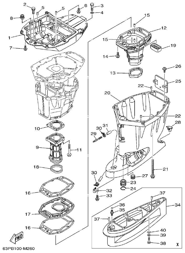 Yamaha F150BET, FL150BET UPPER CASING parts diagram